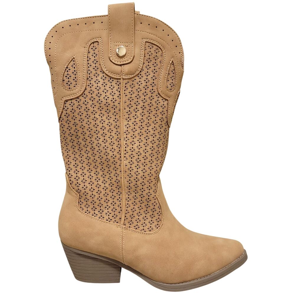Sugar Women Tammy Perf Western Cowgirl Boots Size US 8M Tan Brown Faux Leather - Picture 2 of 5
